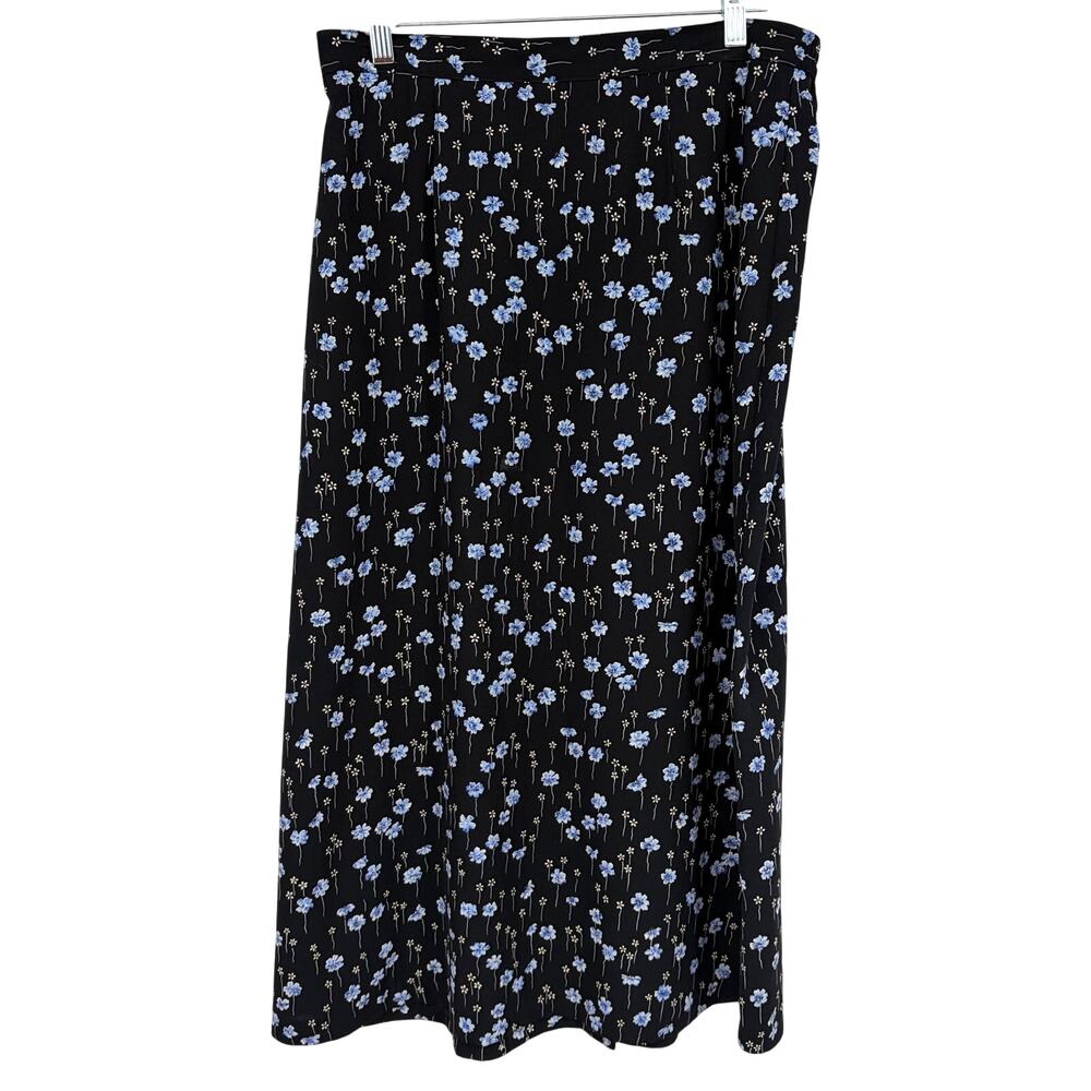 Sag Harbor Petite Vintage 90's Black Blue Floral Midi A-Line Skirt Size Medium